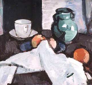 静物与一碗水果，水壶，杯子和碟子 Still Life with Bowl of Fruit, Jug, Cup and Saucer (1929)，塞缪尔·佩普卢