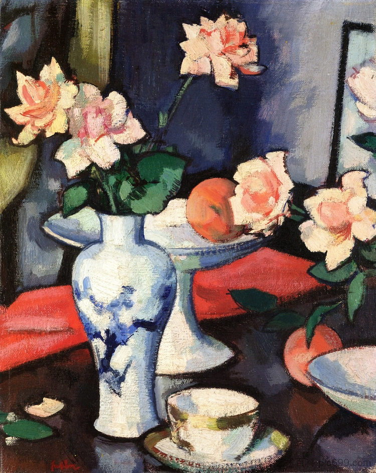 静物与玫瑰在中国花瓶中 Still Life with Roses in a Chinese Vase (1927)，塞缪尔·佩普卢