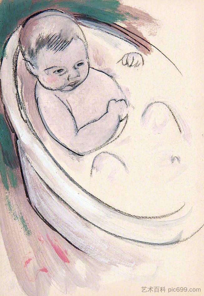 婴儿洗澡的研究 Study of a Baby in a Bath (1910)，塞缪尔·佩普卢