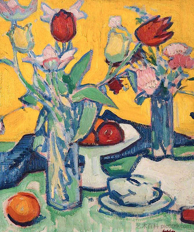 郁金香和杯子 Tulips and Cups (1912),塞缪尔·佩普卢