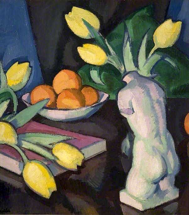 黄色郁金香和小雕像 Yellow Tulips and Statuette (1927)，塞缪尔·佩普卢