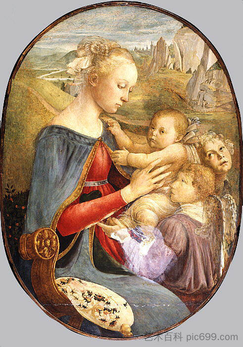 麦当娜和孩子与两个天使 Madonna and Child with Two Angels，山德罗·波提切利