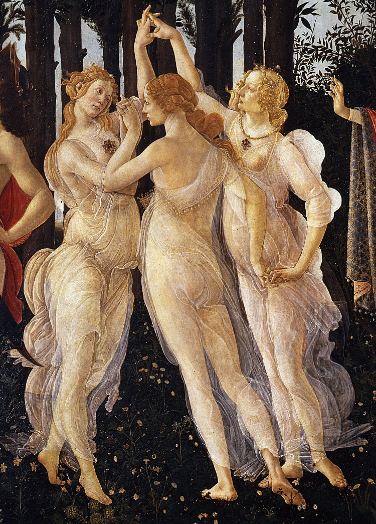 来自春华的三恩典 The Three Graces from Primavera (c.1485 - 1487; Florence,Italy  )，山德罗·波提切利