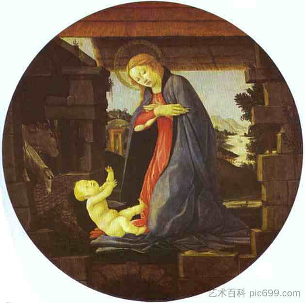 圣母崇拜孩子 The Virgin Adoring the Child (c.1490)，山德罗·波提切利