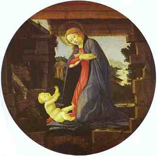 圣母崇拜孩子 The Virgin Adoring the Child (c.1490)，山德罗·波提切利