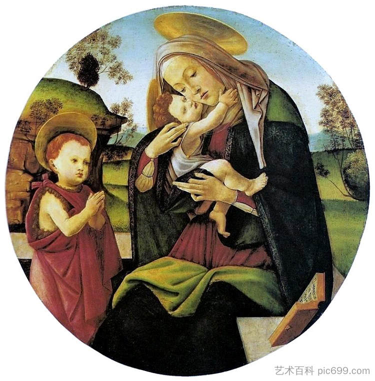 圣母子与婴儿施洗者圣约翰 Virgin and Child with the Infant St. John the Baptist (1490 - 1500)，山德罗·波提切利