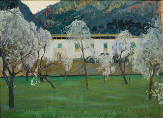 白色农舍（马略卡岛布尼奥拉） White Farmhouse (Bunyola, Majorca) (1902)，圣地亚哥·卢西尼奥尔