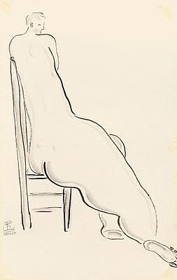 裸体在高背椅上 Nude on High Back Chair (1920)，常玉