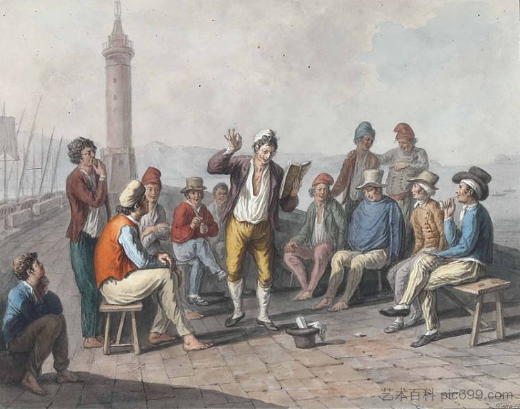 码头上的里纳尔多的歌唱 Rinaldo's cantor on the pier (1823)，萨维里奥德拉加塔