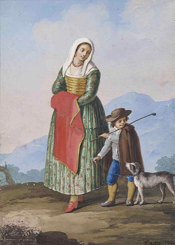 女人与男孩和狗 Woman with boy and dog (1799)，萨维里奥德拉加塔