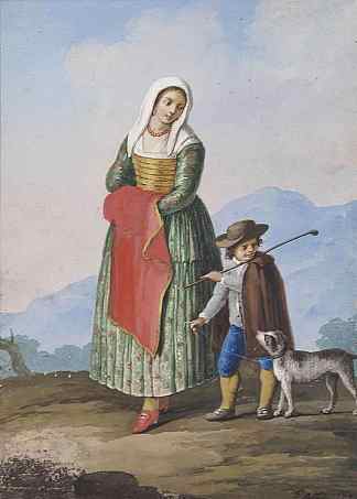 女人与男孩和狗 Woman with boy and dog (1799)，萨维里奥德拉加塔