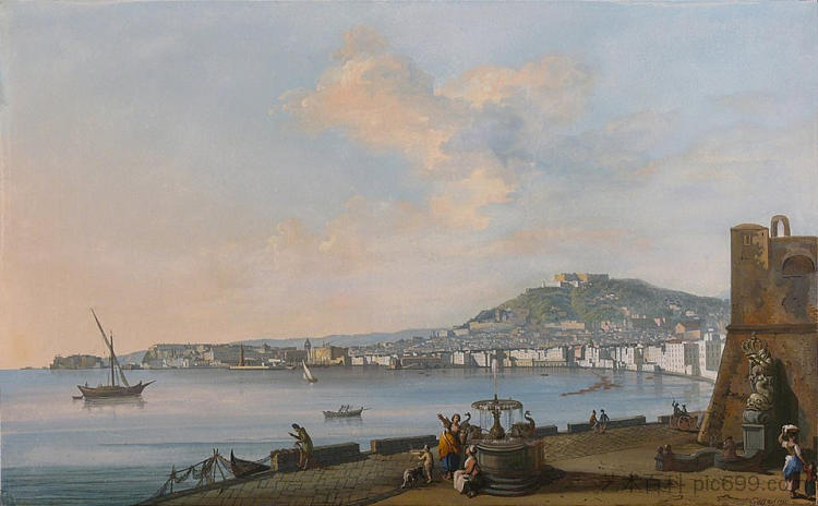 从胭脂红城堡一角看那不勒斯 Naples View From The Corner Of Castello Del Carmine (1785)，萨维里奥德拉加塔