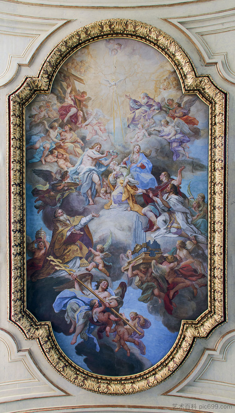 圣塞西莉亚的荣耀在圣塞西莉亚（罗马） Glory of Santa Cecilia in Santa Cecilia (Rome) (c.1727)，塞巴斯蒂亚诺·孔卡