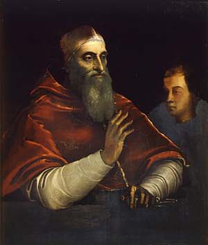 教皇保罗三世与侄子 Pope Paul III with a Nephew (1534)，塞巴斯蒂亚诺·德尔·皮翁博