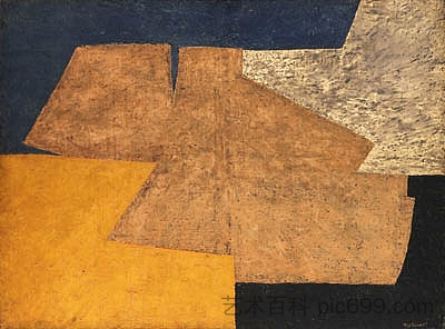 黄色、紫色、蓝色和黑色构图（金桌） Composition jaune, mauve, bleu et noir (La table d'or) (1952)，谢尔盖·波利雅科夫