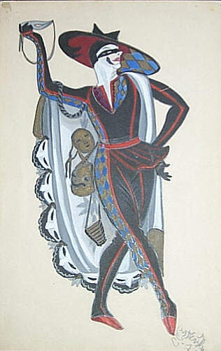 “威尼斯疯子”的服装设计——丑角 Costume design for "Venetian madmen" - Harlequin (1915; Russian Federation  )，谢尔盖苏迪金