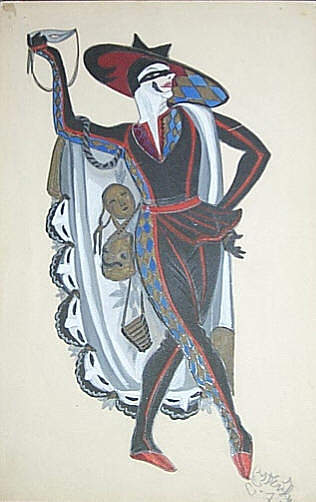 “威尼斯疯子”的服装设计——丑角 Costume design for “Venetian madmen” – Harlequin (1915; Russian Federation                     )，谢尔盖苏迪金