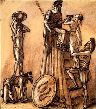 格拉祖诺夫芭蕾舞剧《狄俄尼索斯》在莫德金剧院的服装研究与神话人物 Costume Studies with Mythological Figures for ballet “Dionysus” by Glazunov in Mordkin Theatre (1938)，谢尔盖苏迪金
