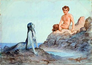 美人鱼和动物 Mermaid and faun (c.1904)，谢尔盖所罗门