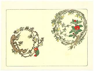 两个花圈 – 花的比较 Two Wreaths – Comparison of Flowers (1890)，柴田是真