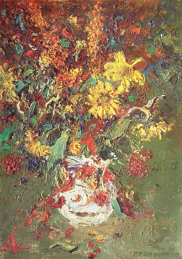 白色花瓶里的花 Flowers in a white vase (c.1980 - c.1990; Ukraine  )，谢尔盖·施希科