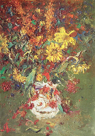白色花瓶里的花 Flowers in a white vase (c.1980 – c.1990; Ukraine                     )，谢尔盖·施希科