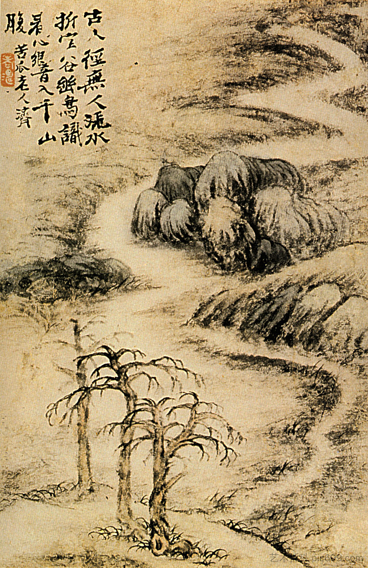 冬天的小溪 Creek in winter (1693)，石涛