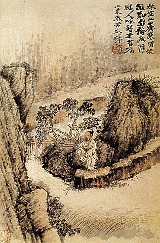 蹲在水边 Crouched at the edge of the water (1690)，石涛