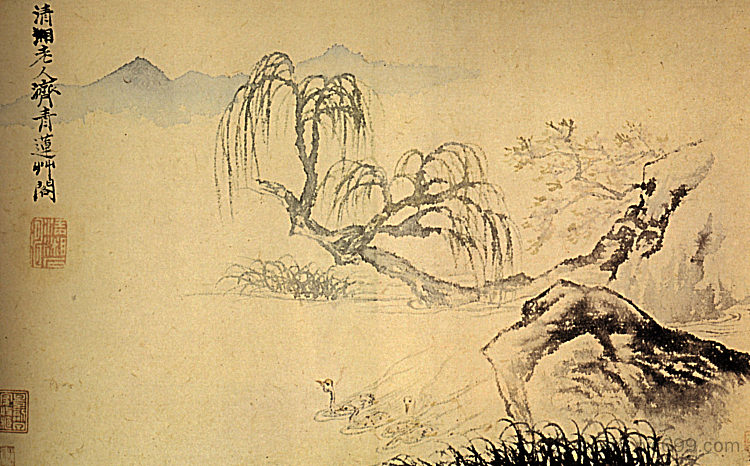 河上的鸭子 Ducks on the river (1699)，石涛