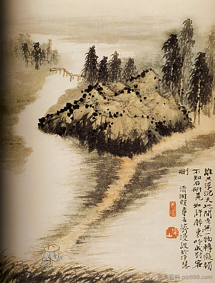 在水的另一边 On the other side of the water (1694)，石涛