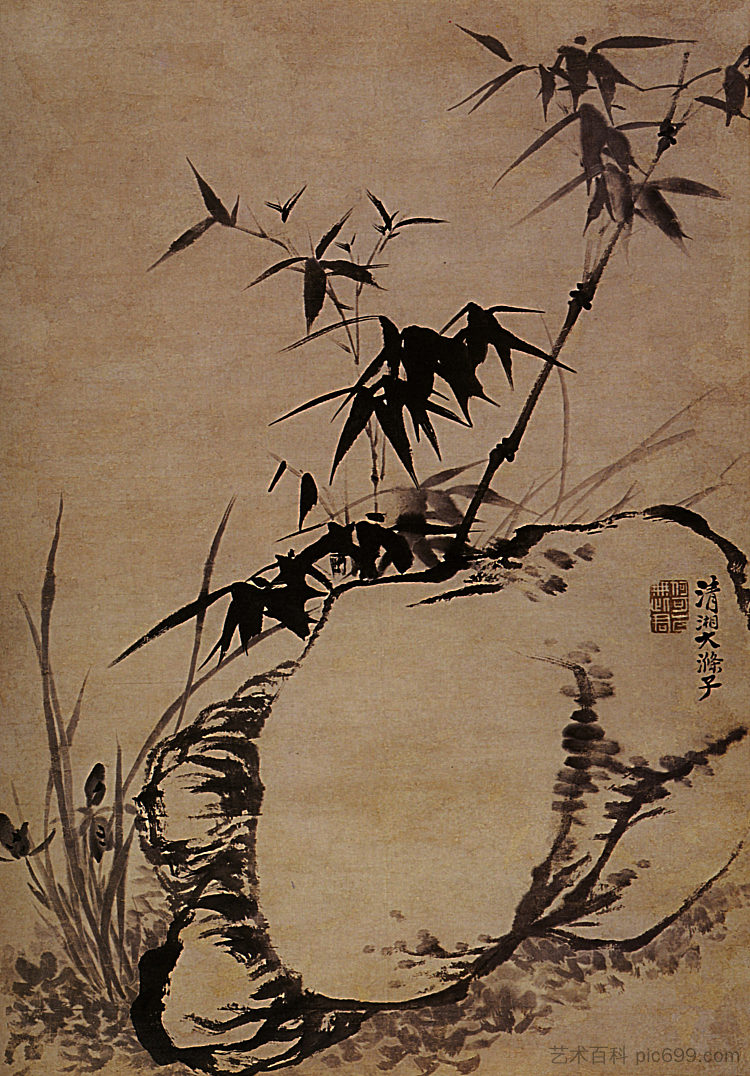 兰花、竹子、岩石 Orchids, bamboo, rock (1656 - 1707)，石涛