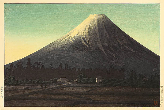 多马町附近的富士山（绿色变体） Fuji near Tamaho (green variant) (1936)，高桥松亭