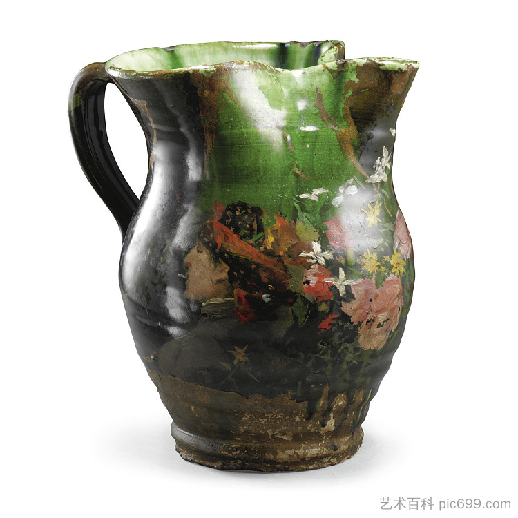 水壶绘有年轻女子的半身像和花卉图案 Pitcher painted with bust of a young woman and floral motifs (1885)，西尔维斯特联赛