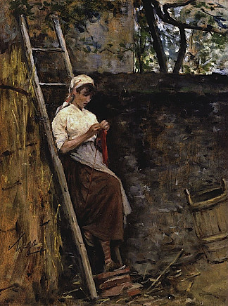 靠在梯子上的乡村女孩 Country girl leaning against a ladder (1887 – 1890)，西尔维斯特联赛