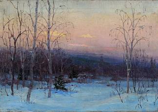冬季景观与白桦树 Winter landscape with birch trees，西蒙·维尔科夫