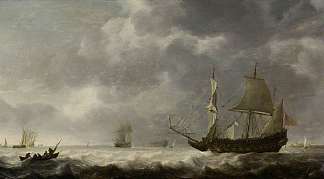 荷兰港口附近的微风 A Breeze near a Dutch Port (c.1640)，西蒙·德·弗利格