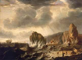 一艘在岩石海岸失事的船 A Ship Wrecked off a Rocky Coast (1640)，西蒙·德·弗利格