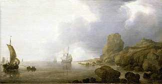 船只在岩石海岸上平静下来 Ships Becalmed on a Rocky Coast (1640)，西蒙·德·弗利格