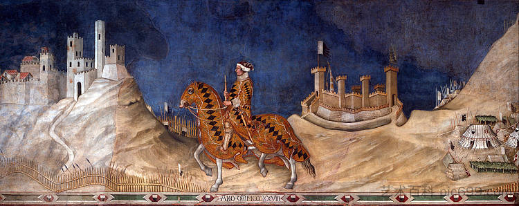 吉多里乔·达·福利亚诺围攻蒙特马西 Guidoriccio da Fogliano at the siege of Montemassi (c.1328 - c.1330)，西蒙·马丁尼