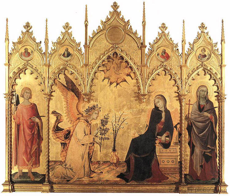 与圣玛格丽特和圣安萨努斯的天使报喜 The Annunciation with St. Margaret and St. Ansanus (1333)，西蒙·马丁尼