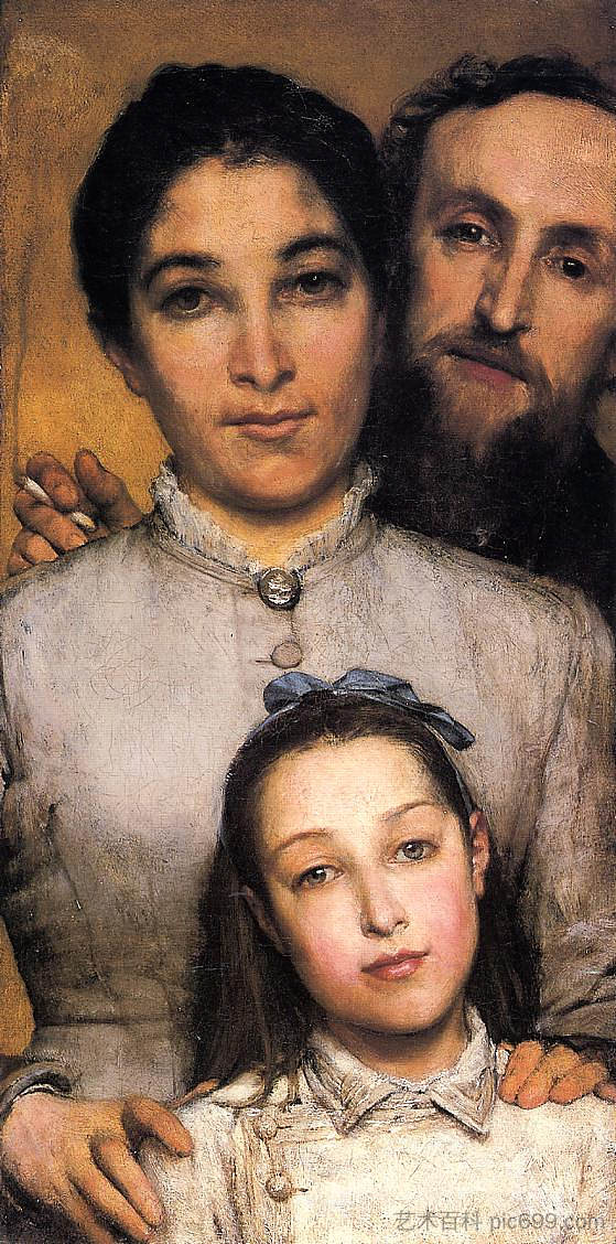 艾梅·朱尔斯·达卢，他的妻子和女儿的肖像 Portrait of Aime Jules Dalou, his Wife and Daughter (1876)，劳伦斯·阿尔玛·塔德玛