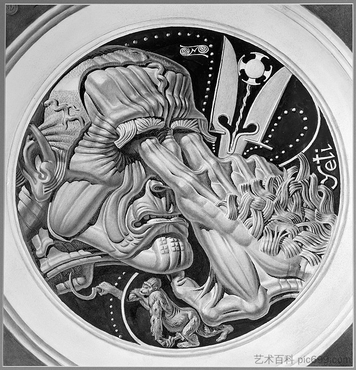 捕食者的奴役(索尔仁尼琴奖章背面设计) Enslavement by the Predators (Design for the Back of Solzhenitsyn Medallion) (1975),斯坦尼斯瓦夫·舒卡尔斯基