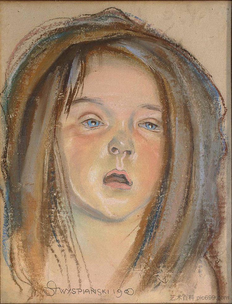 艺术家的女儿海伦卡的负责人 Główka Helenki, Córki Artysty (1900),斯坦尼斯拉夫·维斯皮安斯基