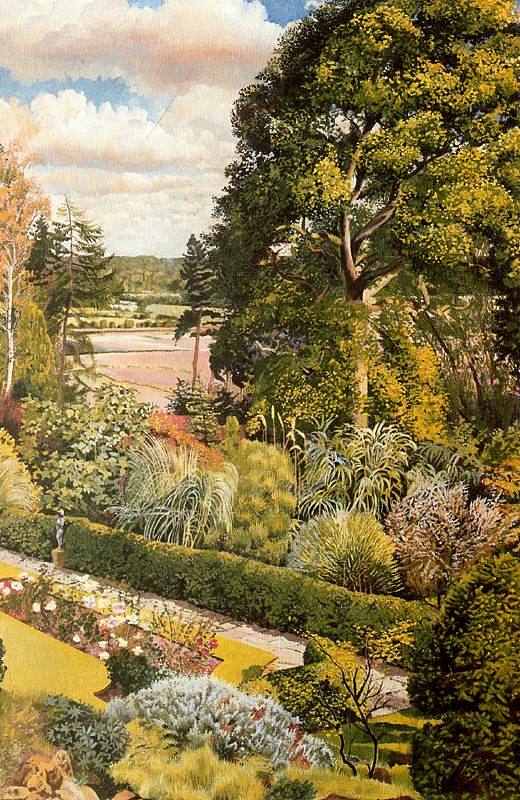 花园景观。库克汉姆·迪恩。 Garden View. Cookham Dene. (1938)，斯坦利·斯宾塞