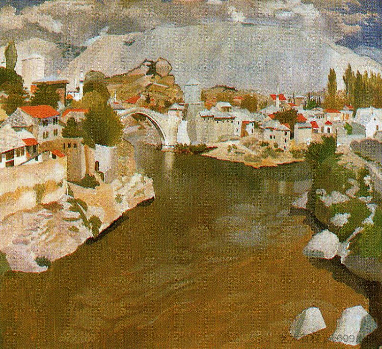 纳雷塔河，莫斯塔尔 River Nareta, Mostar (1922)，斯坦利·斯宾塞