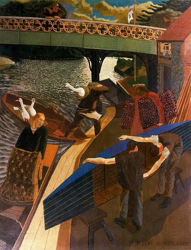 库克汉姆的天鹅升级 Swan Upping at Cookham (c.1919)，斯坦利·斯宾塞