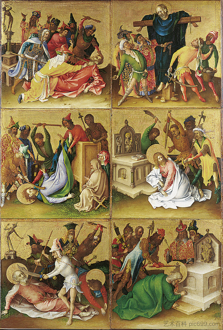 十二使徒殉道（科隆圣使徒教堂祭坛画，右翼） Martyrdom of the Twelve Apostles (Altarpiece for the Church of the Holy Apostles in Cologne, right wing) (c.1435)，斯特凡·洛赫纳