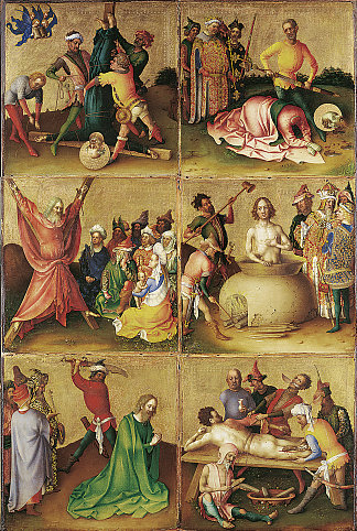 十二使徒殉道（科隆圣使徒教堂祭坛画，左翼） Martyrdom of the Twelve Apostles (Altarpiece for the Church of the Holy Apostles in Cologne, left wing) (c.1435)，斯特凡·洛赫纳