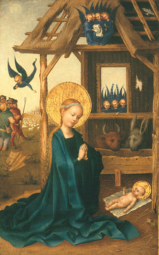 圣母对圣婴的崇拜（耶稣诞生） Adoration of the Christ Child by the Virgin (the Nativity) (c.1445)，斯特凡·洛赫纳