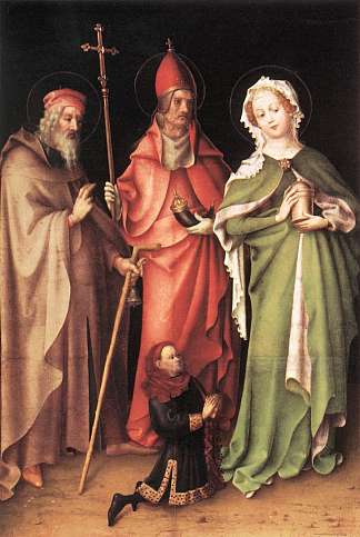 隐士圣安东尼、哥尼流和抹大拉的玛丽亚与捐赠者 Sts Anthony the Hermit, Cornelius and Mary Magdalen with a Donor (c.1445)，斯特凡·洛赫纳